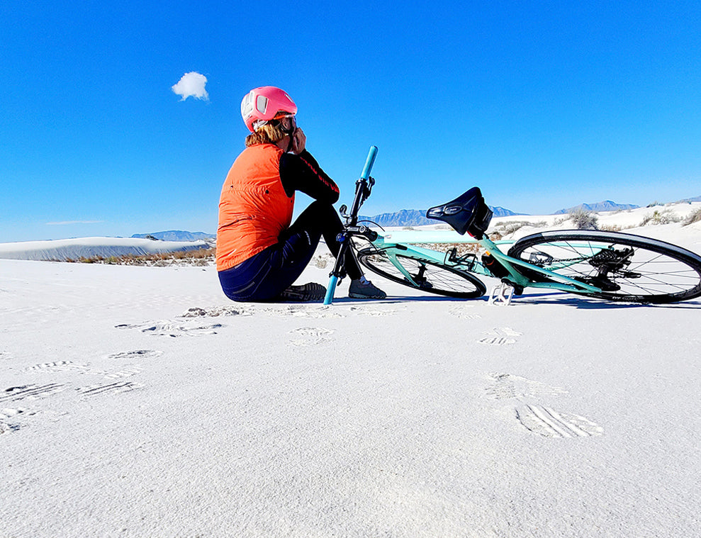 van life has taken me on epic road rides around the country here I am at white sands with my specialized road bike
