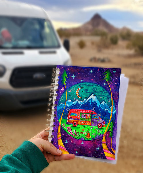 my first van life painting at quartzsite with dome rock and my van in the background by traveling artist van life blogger meganaroon