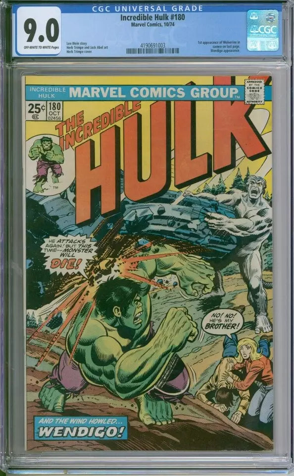Incredible Hulk #180 CGC 9.0 1st Appearance Of Wolverine In a Cameo