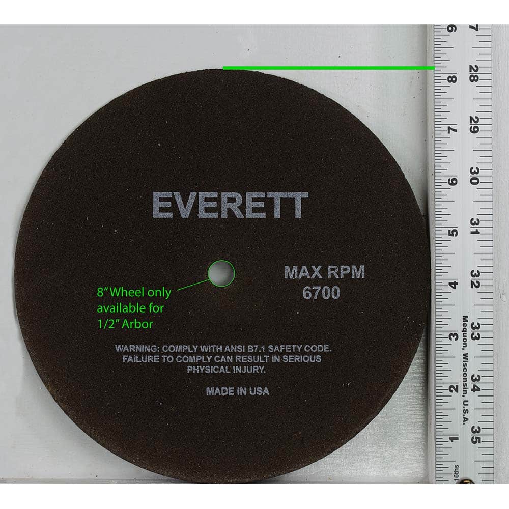 Everett - Cutoff Wheels; Tool Compatibility: Chop Saws; Cut-Off Saw; Electric-Powered Saw; Portable Saw; Shop Saw; Stationary Saw ; Wheel Diameter (Inch): 8 ; Wheel Thickness (Inch): .085 ; Abrasive Material: Aluminum Oxide ; Maximum RPM: 6700.000 ; Grit