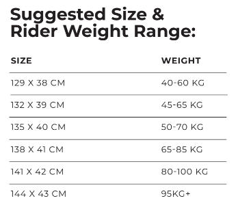 Ozone Code V4 Kitesurfing Board Suggested Size and Weight Range