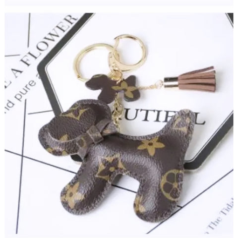 Luxe Checkered Mouse Key Chain- Dark Brown