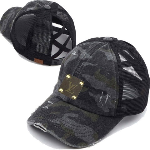 Dark Grey Upcycled Camo Baseball Hat