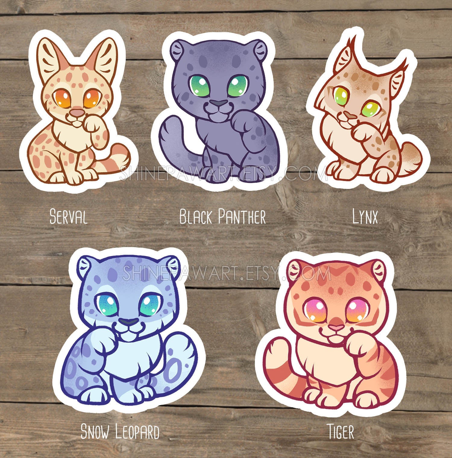 Cute Lucky Wild Cats Sticker Set, Shinepaw Design