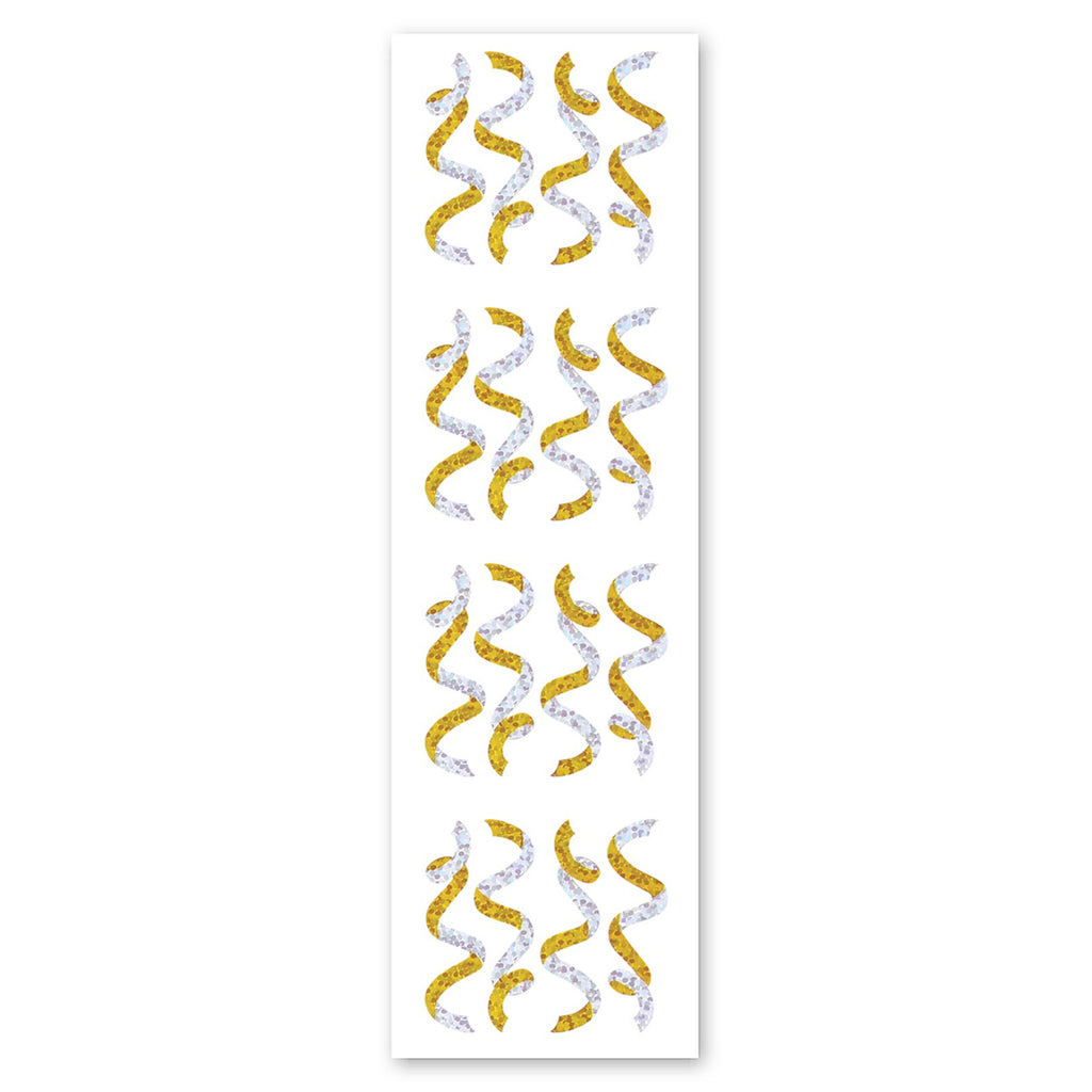 Streamers & Confetti Sparkly Prismatic Stickers, Gold & Silver