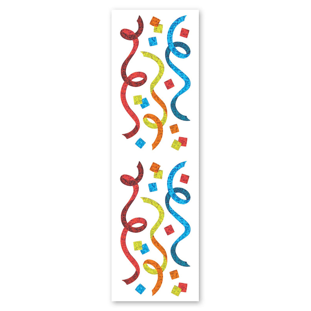 Streamers & Confetti Sparkly Prismatic Stickers, Gold & Silver