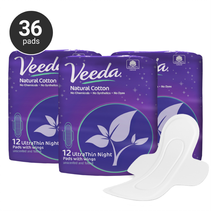 Ultra Thin Natural Cotton Night Pads - Veeda USA product image