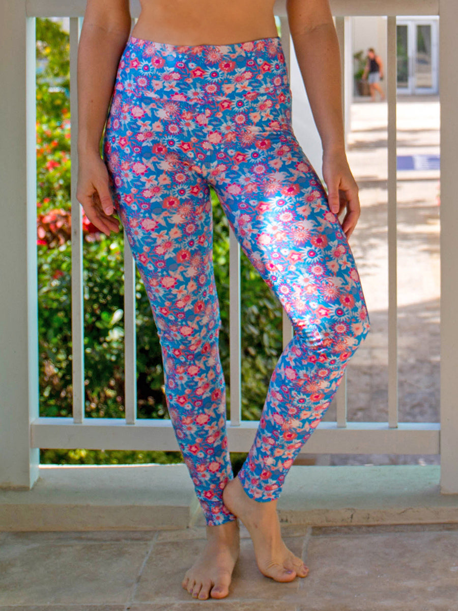 High Waist Alta Legging Blue Floral Paradise Print | SoloSol Movement