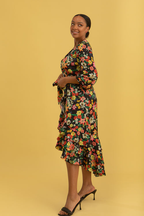 Paradiso Satin Wrap Dress Primavera Floral - Australian Design ...