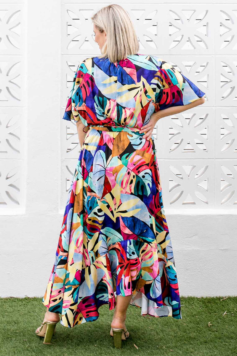 Fresco Batwing Maxi Dress - Rainbow Leaf Print – Novellathelabel