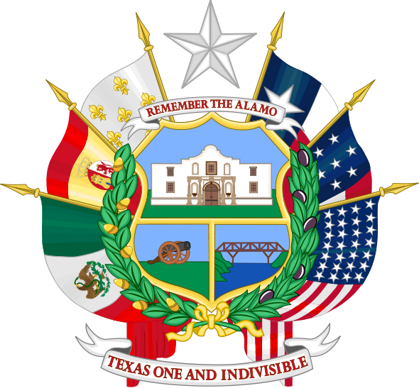 6 Flags of Texas on Texas State Seal