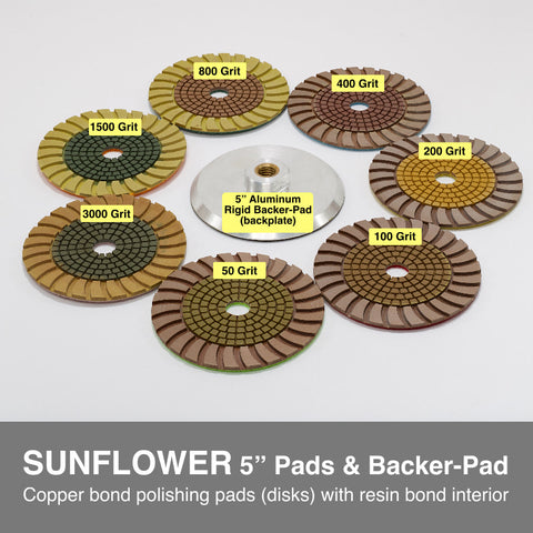 SUNFLOWER 5" Stone Polishing Pads & 5" Aluminum Backer-Pad