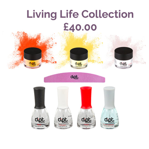 dipt living life collection orange yellow and sparkly pink dip powder