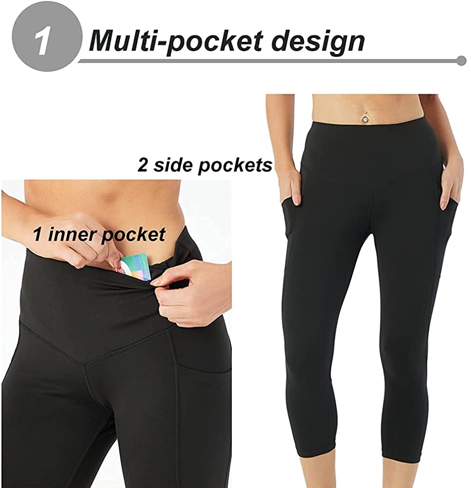 High Waisted Yoga Capri Leggings for Women with Pockets Soft Slim Tummy  Control Female Exercise Pants for Running Cycling Yoga Workout Size s –  LANBAOSI