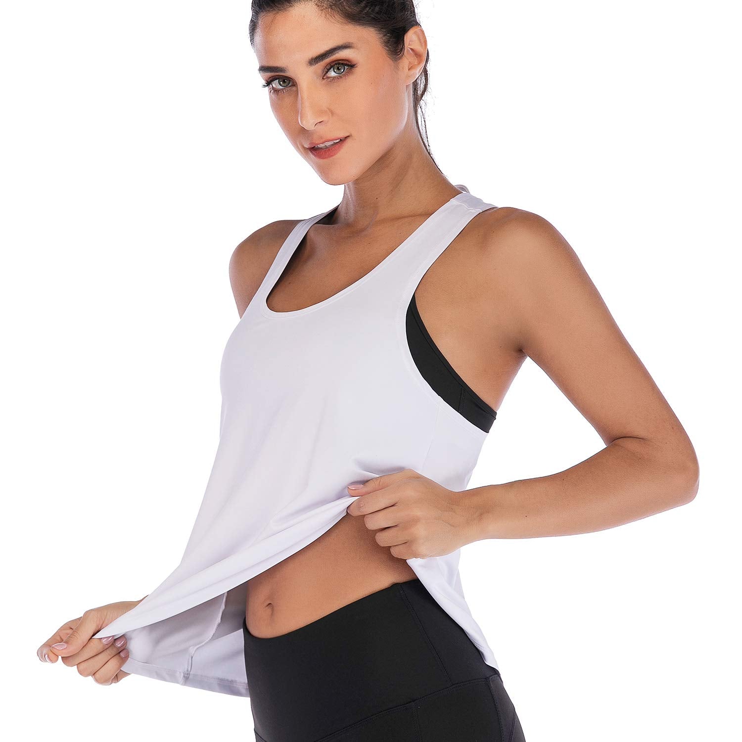 Womens Open Back Workout Shirt Athletic Yoga Tops Loose Fit Tank Top –  LANBAOSI