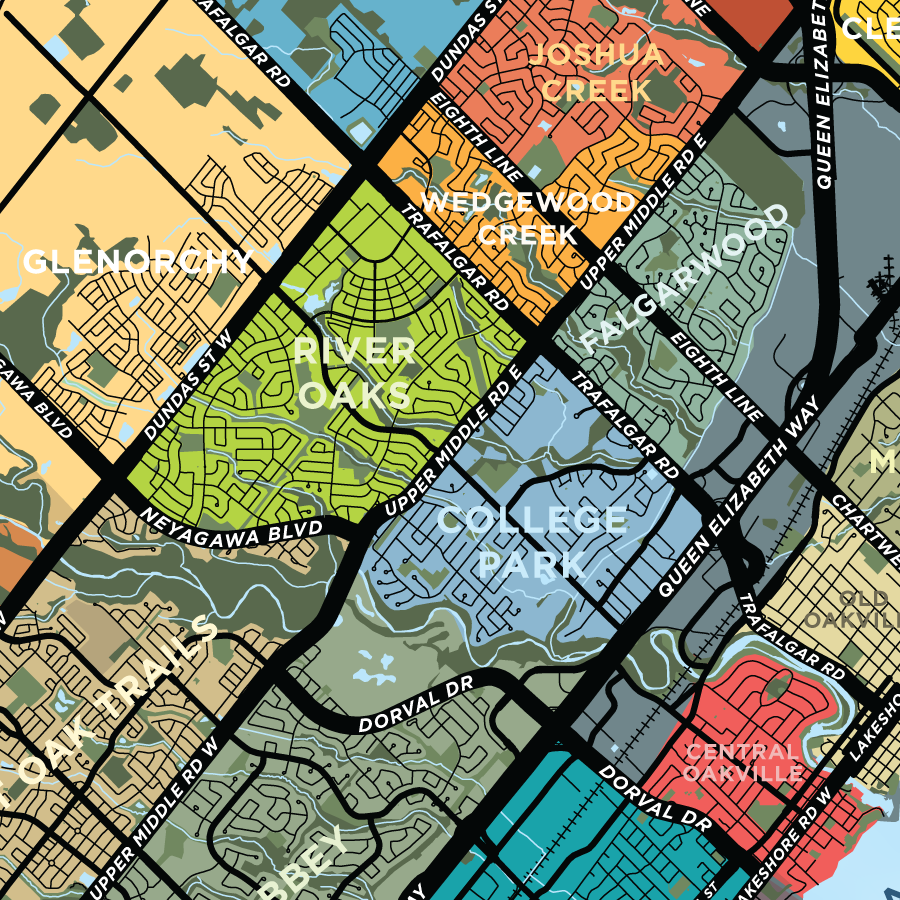 Map Of Downtown Oakville Oakville Neighbourhoods Map Print – Jelly Brothers