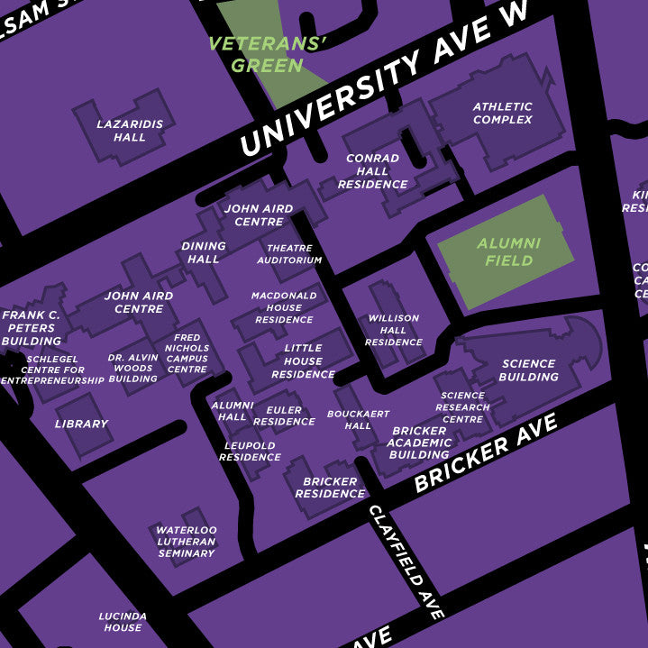 Wilfrid Laurier Campus Map Wilfrid Laurier University   Waterloo Campus Map Print – Jelly 