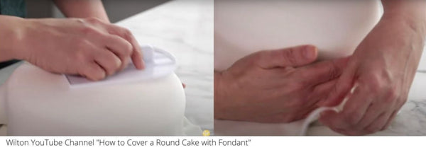 smoothing fondant on a round cake