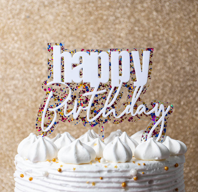 Layered Rainbow Glitter HAPPY BIRTHDAY Cake Topper | Cake Decorating Central