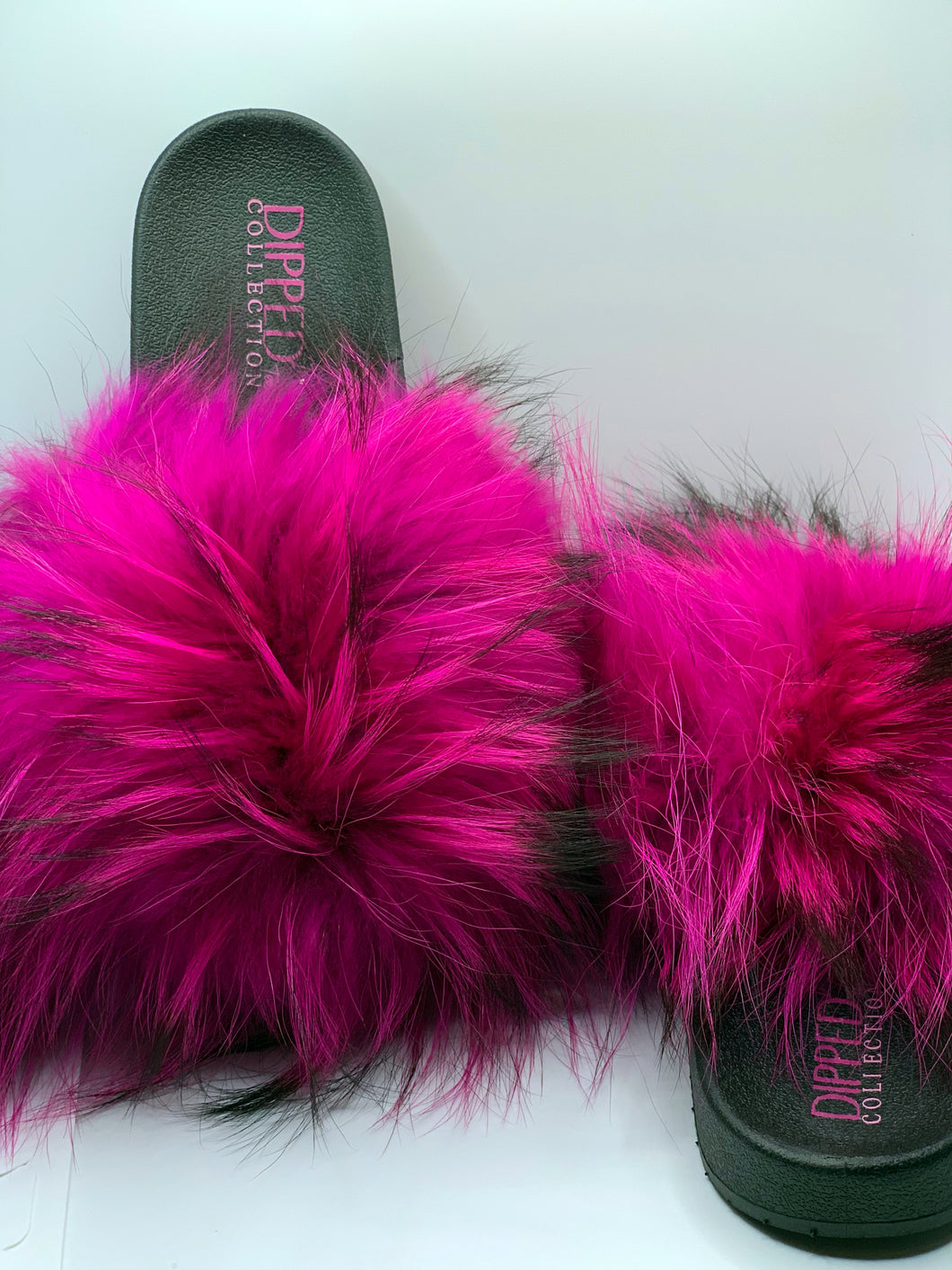 hot pink furry slides