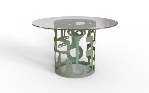 Ashanti Dining Table in Deep Sage and glass top