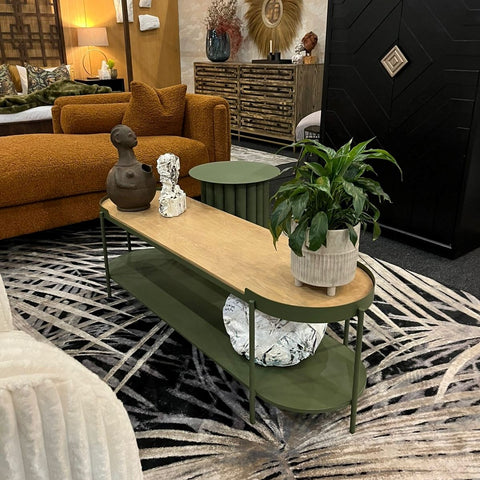 Leonardo Design has two greens in their colour range. A muted deep sage and a rich green olive. Seen below is our Lafayette Wood topped coffee table in Green Olive which was used on the Blaque Pearl stand at the Joburg Design Expo earlier this year along with our Tubular Side Table