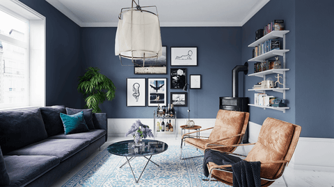 A rich, but slightly muted blue scheme brings sophistication and relaxation with a contemporary flair.   Image: www.decorilla.com
