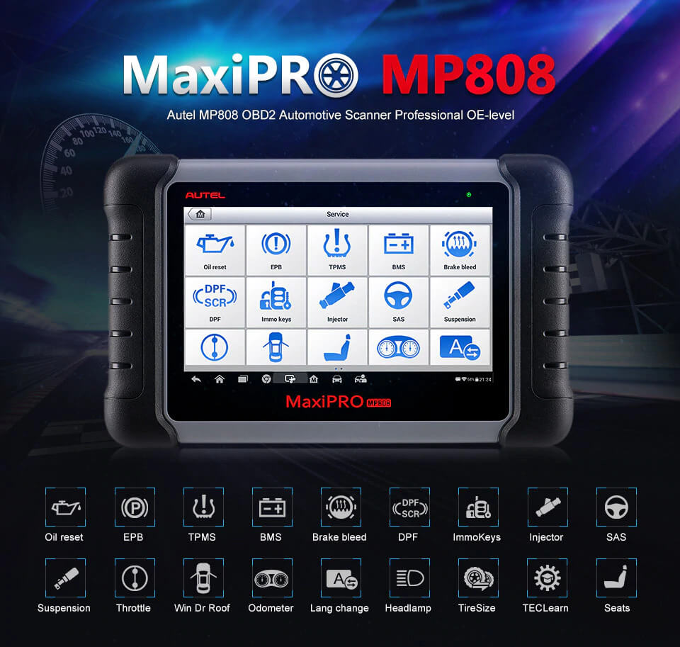Autel MaxiPro MP808K MP808S Kit Full System Diagnostic Tool with Complete  OBDI Adapters Support FCA AutoAuth