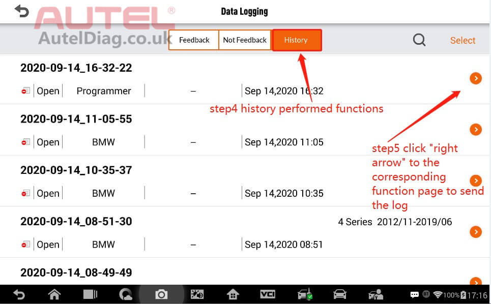 How to Send Datalog from History on Autel Tablets