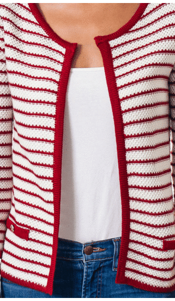 Red and Cream Striped Textured Cardigan Sweater | JacksonsRunaway