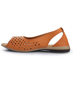 Tan Solid Synthetic Leather Sandals - vezzmart