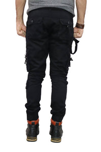 Men's Black Cotton Solid 6 Pocket Cargo Pants - vezzmart