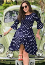 Load image into Gallery viewer, Polka Dot Printed Crepe Fit and Flare Dress - vezzmart
