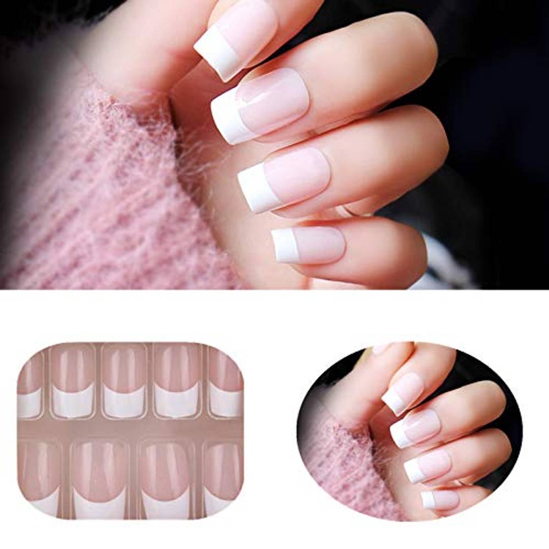 10 Pieces Transparent White Finishing Fake Nails Orange Square Shiny N