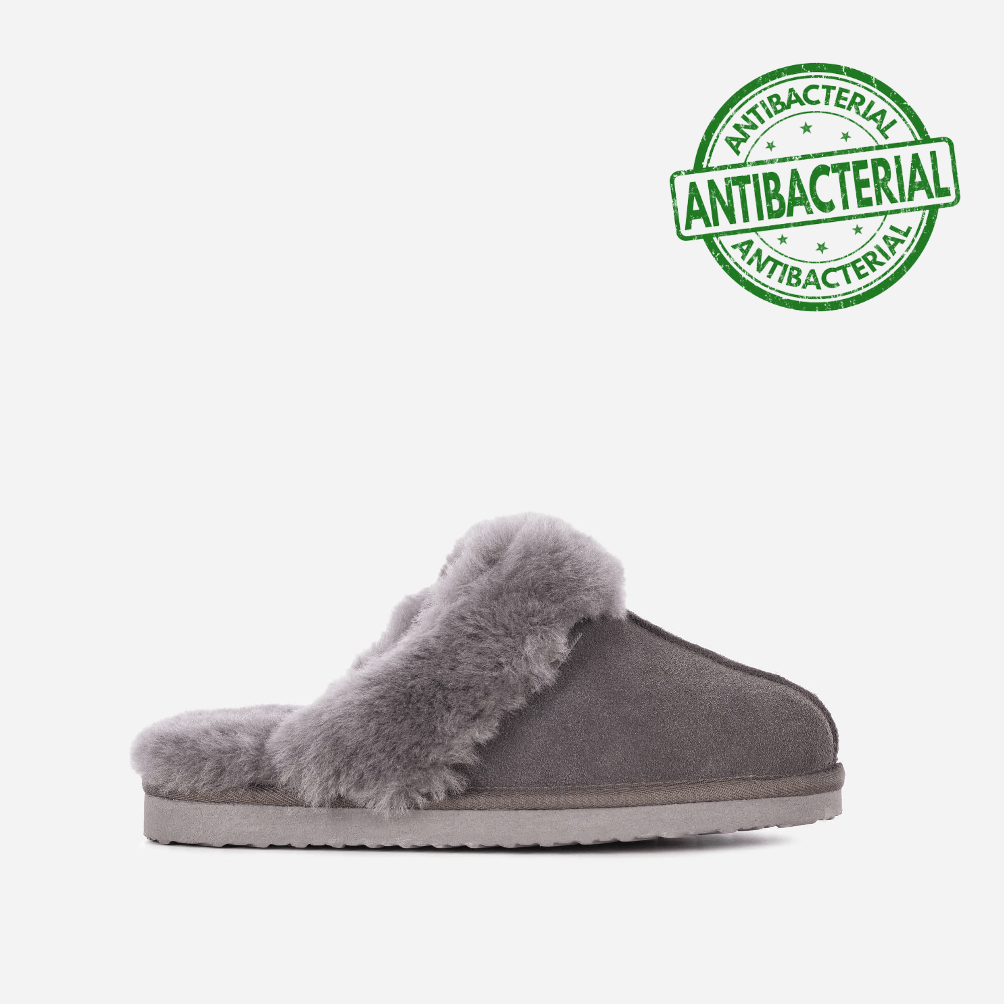 grey shearling slippers