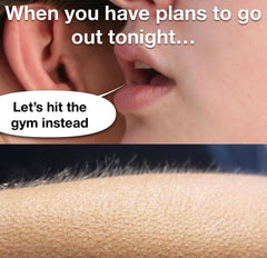 Meme of a woman whispering to go to the gym instead