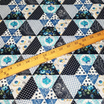 Load image into Gallery viewer, VINTAGE FABRIC BABY BOLT HALF-YARD -  SEVENTIES&#39; FAUX PATCHWORK CHEATER QUILT PRINT IN BLUES, WHITE &amp; YELLOW
