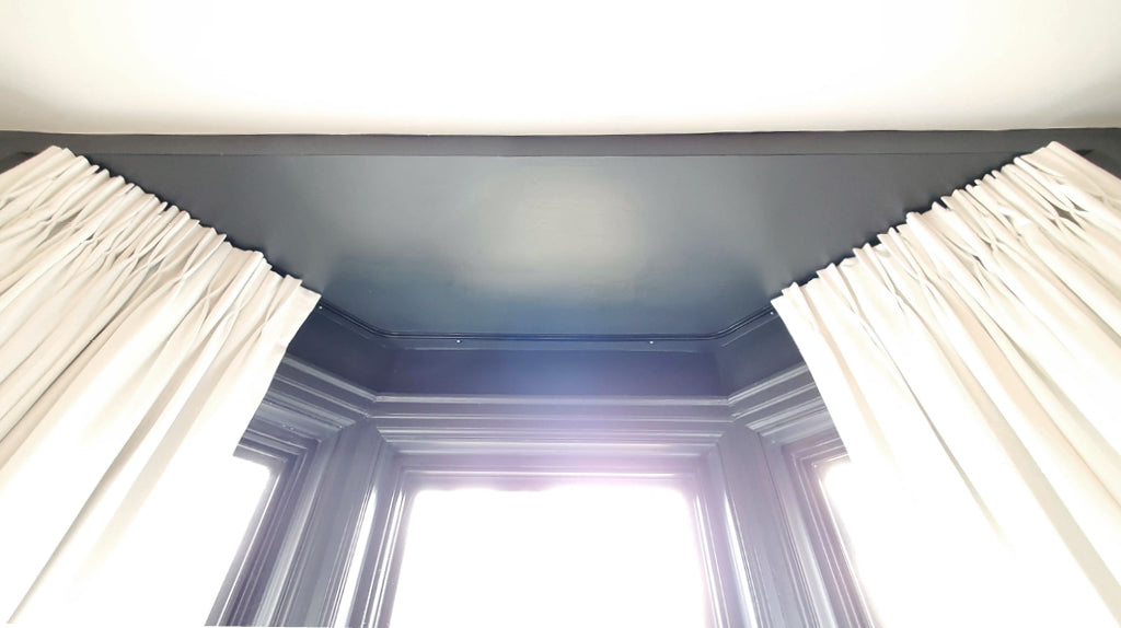 Detail of Custom Hemme floor length linen curtains