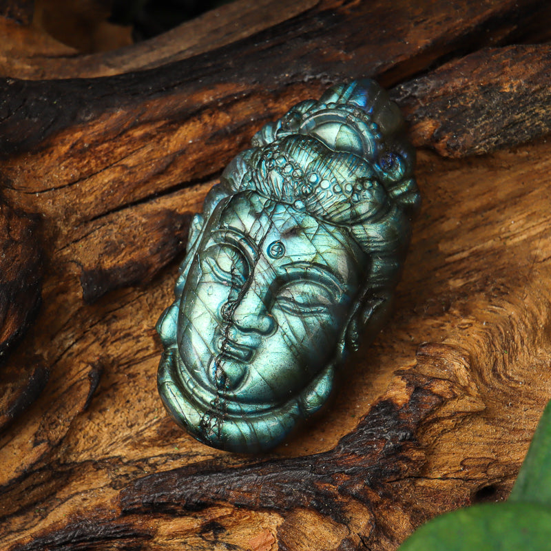 Labradorite Carved Buddha Head Token