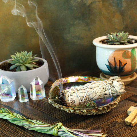 White Sage & Palo Santo with Crystal Set