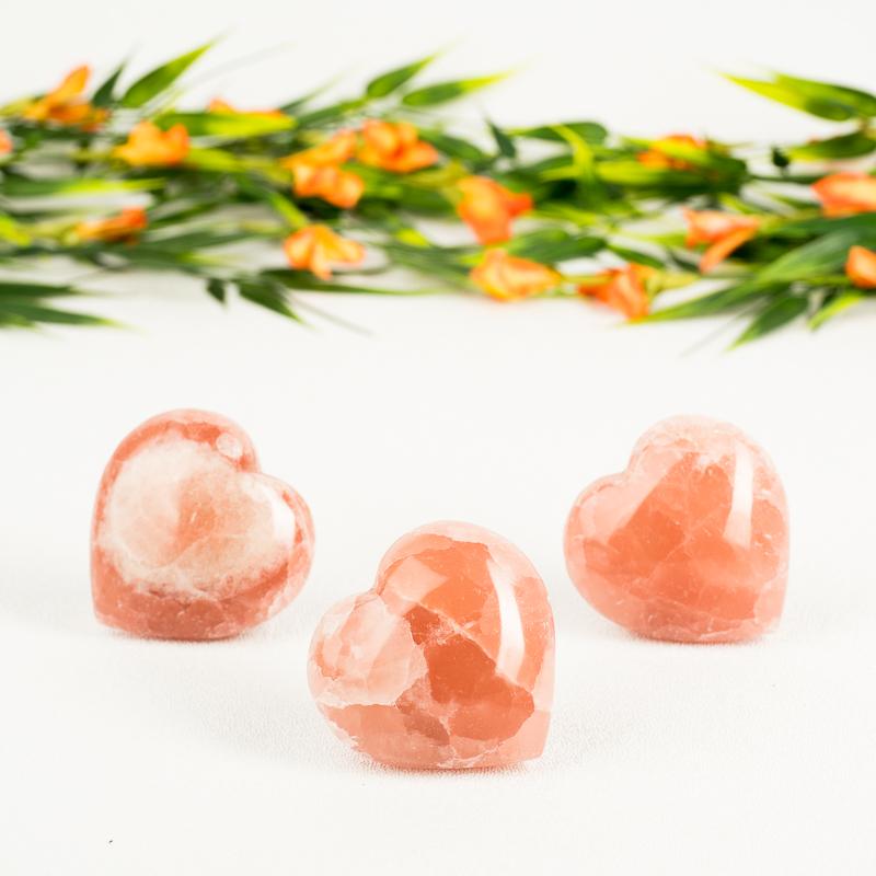 Orange Calcite Hearts, Natural Gemstones Hearts, Healing Crystals Hearts –