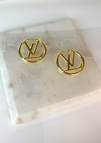 NWT LARGE LV AUTHENTIC LOUIS VUITTON HOOP EARRINGS GOLDTONE COLOR