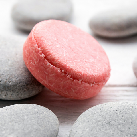 Caley-Beth sustainable skincare.  Toronto, Ontario Canada.  Travel size pink solid shampoo bar.