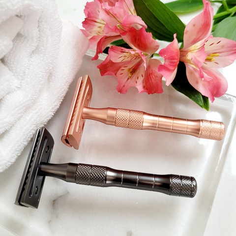 Caley-Beth Double Edge Safety Razor in Rose Gold and Matte Black.