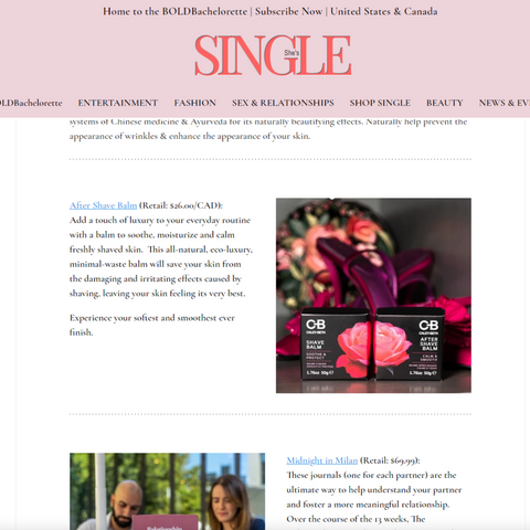 Caley-Beth After Shave Balm featured in She's Single article