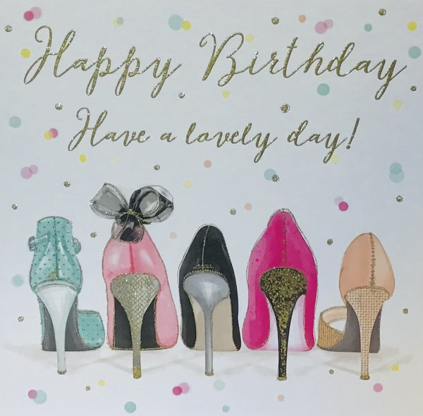 Happy Birthday Card With Shoes (5060387252206, birthday card female,  birthday card for a woman, birthday card her, birthday card high heeled  shoes, birthday card lady, birthday card with shoes, birthday cards for