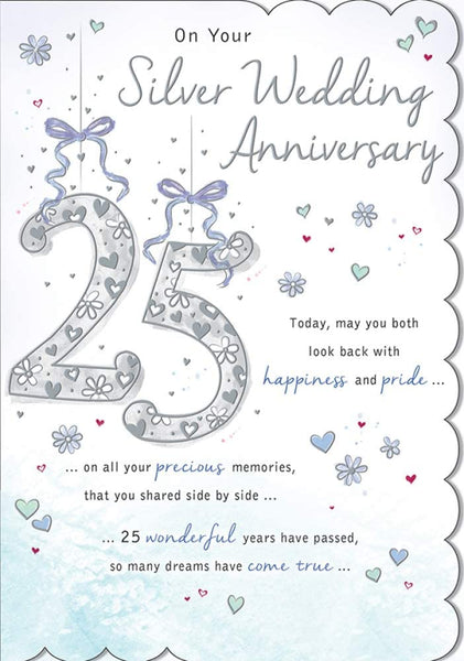 Silver 25th Wedding Anniversary Card 25th Anniversary Card 25th