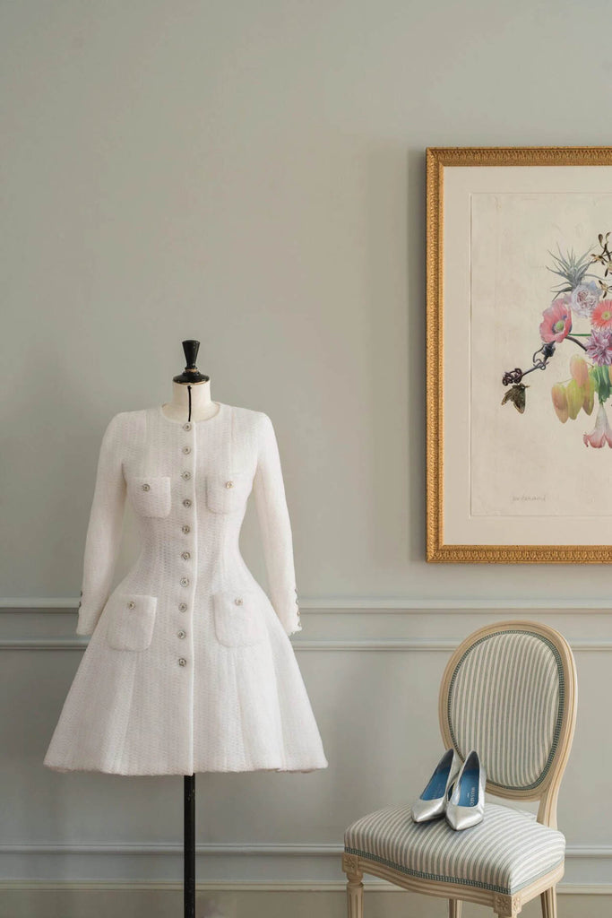áo cưới chanel haute couture chất liệu vải tweed