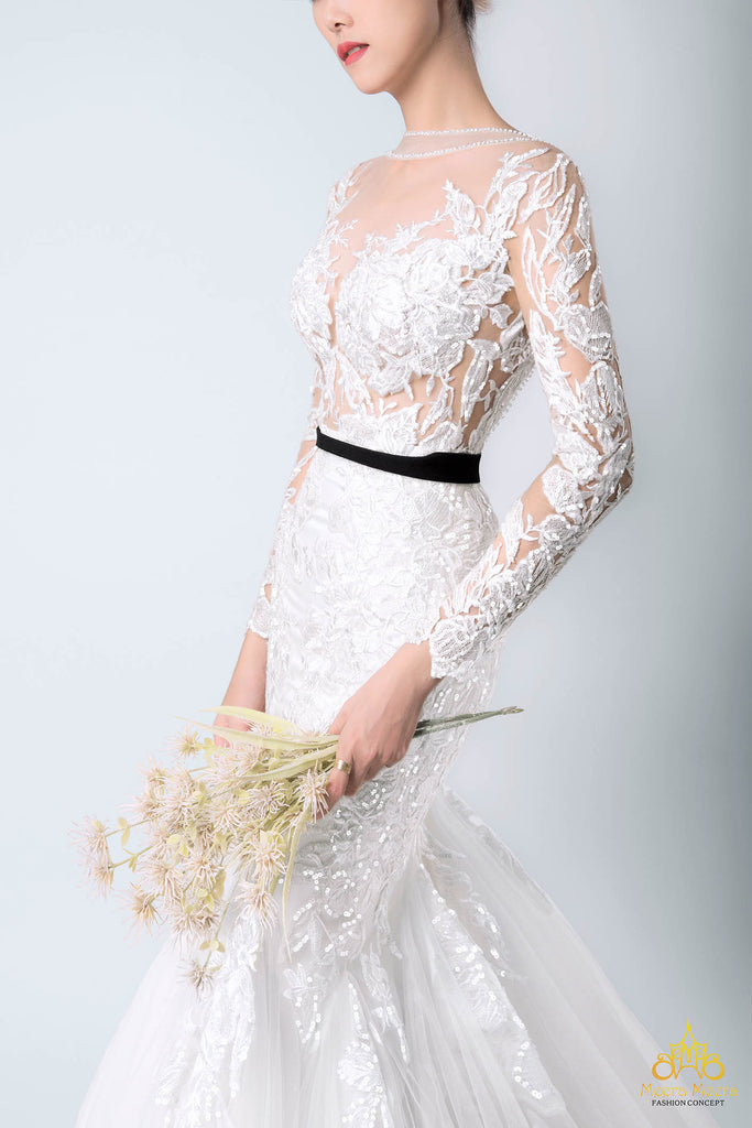 áo cưới xuyên thấu haute couture thiết kế riêng meera meera