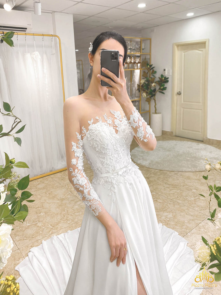 asymmetrical lace catholic wedding dress